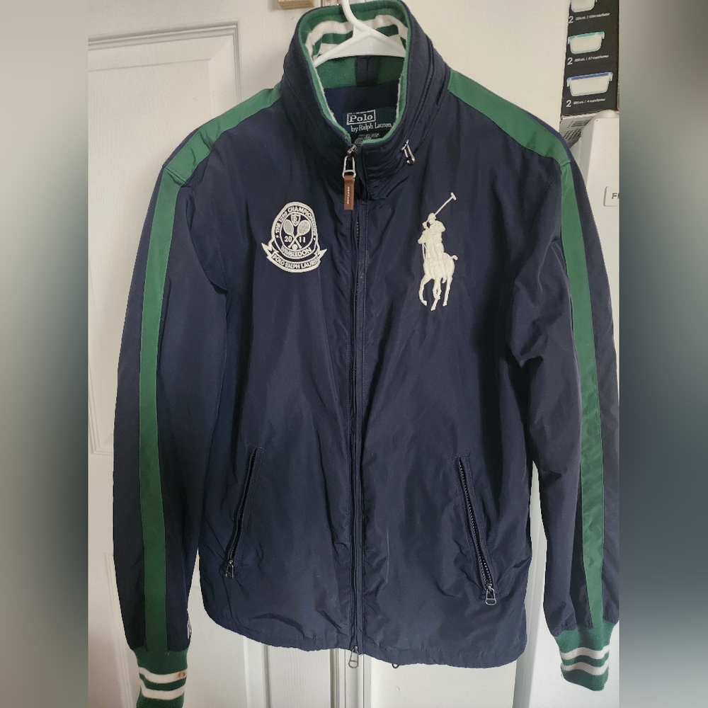 Polo by Ralph Lauren Blue and Green Windbreaker with Standing Collar